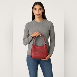 Cole Haan Pebbled Leather Shoulder Bag – Deep Red, Gold Hardware